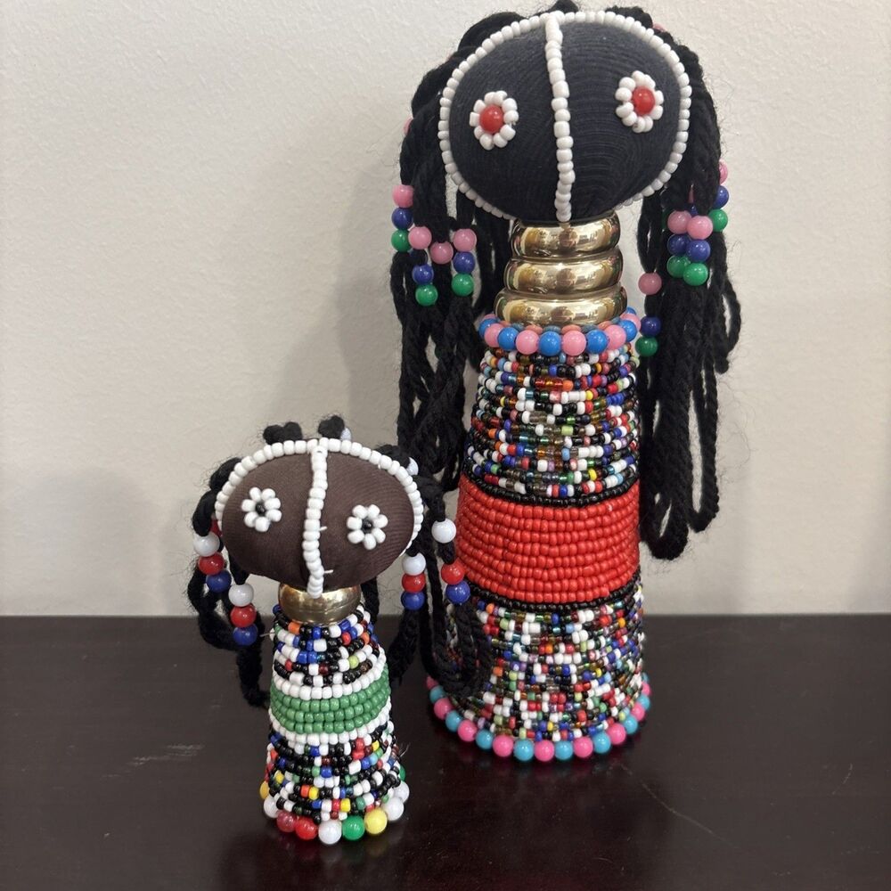 Vintage Ndebele Tribal South African Beaded Ceremonial Mother & Child